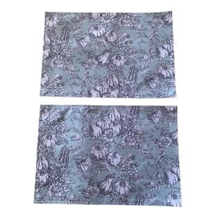 Set of 2 Well Dressed Home Mint Blue Gray Fall Placemats Pumpkins Floral